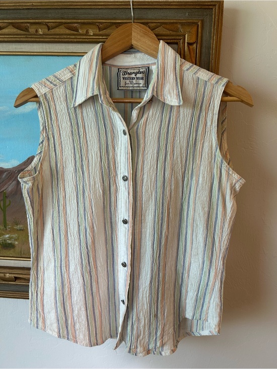 Wrangler Tops - Wrangler Cream Button-Front Sleeveless Shirt with Pastel Stripes
